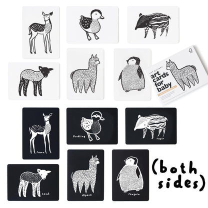 Wee Gallery Art Cards for Baby, Durable High Contrast Black and White Animal Flashcards for Newborns, Brain Development, Sensory Toys, Tummy Time Essentials for Infant and Toddler - Baby Animals
