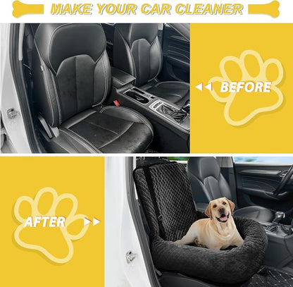 Dog Car Seat for Small Medium Dogs,Detachable Washable Travel Safety Pet Booster Seat, Comfy Ultra Soft and Multifunctional Car Travel Bed,Black