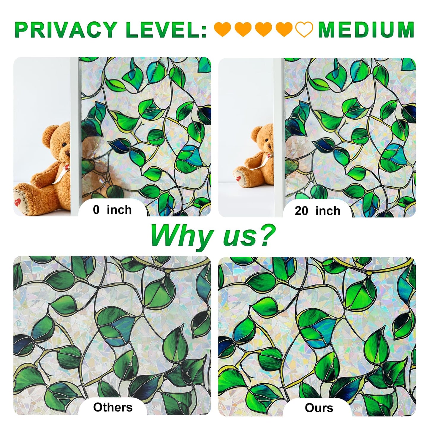 SOMWISE Rainbow Window Privacy Film,Heat Control,UV Blocking,Anti-Glare,Day & Night Privacy Protection & Decoration for Home, Bathroom,Glass Door,Static Cling,Renter-Friendly with Installation Tools