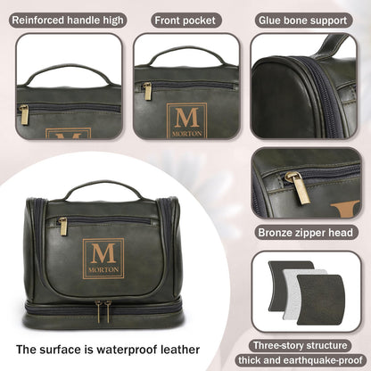 Zeekisfia Personalized Toiletry Bag for Men, Custom Engraved Travel Dopp Kit Bag, Customized Name Initials Gift for Dad, Boyfriend, Husband Father's Day, Wedding, Birthday(Green)
