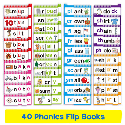 SkilLify Word Family Build Book, 40 Read and Rhyme Flip Books, Learn to Read Phonics Flash Cards, Sight Words Flash Cards Kindergarten Flip Books for Kids Homeschool Preschool Learning Activities