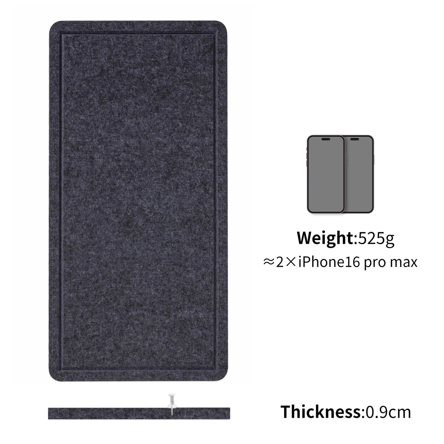 Lightomorrow Bulletin Board, 35 x 17 1/2 inches Felt Board - Decorative Pin Board, Cork Board Alternative for Wall, Foldable Self-Adhesive Vision Board Prayer Board with 20 Pushpins Dark Gray