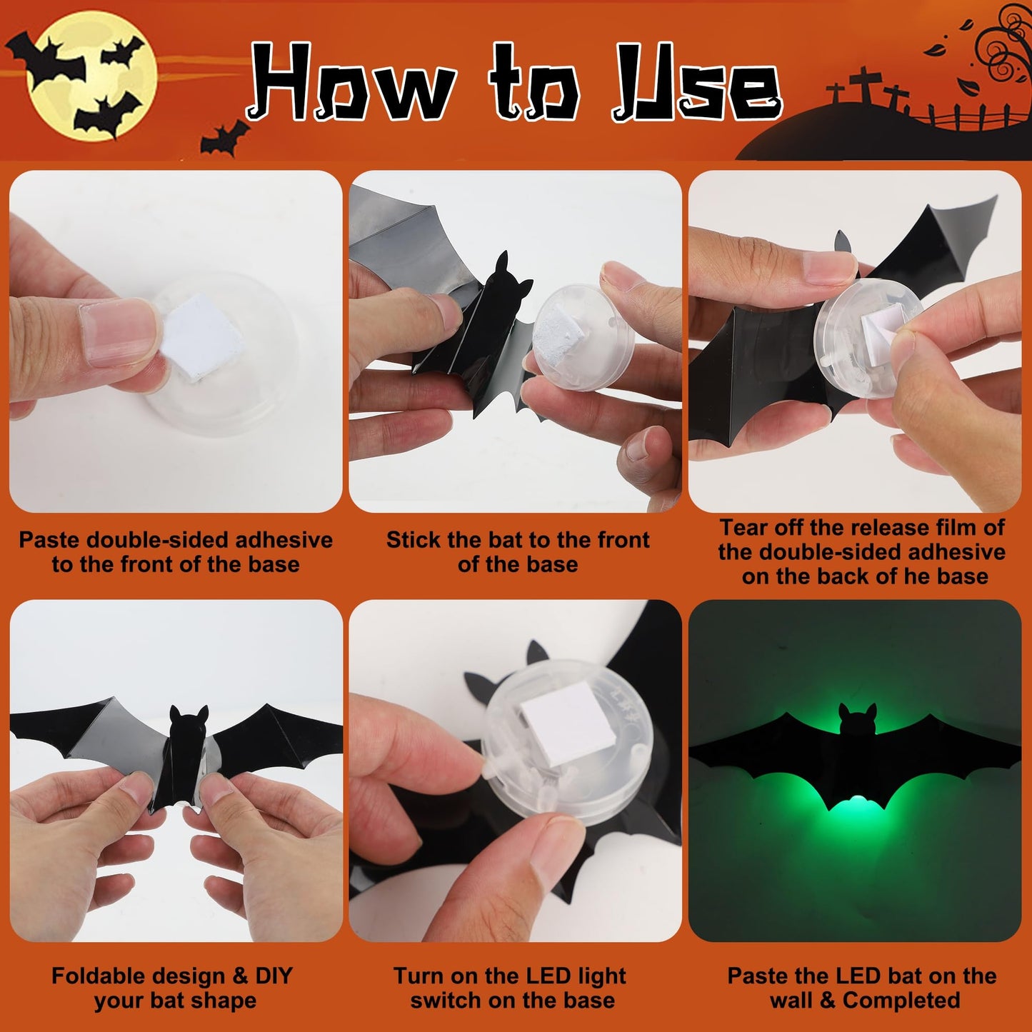 DR.DUDU 36 Pack Bats Halloween Decorations Bat Wall Stickers
