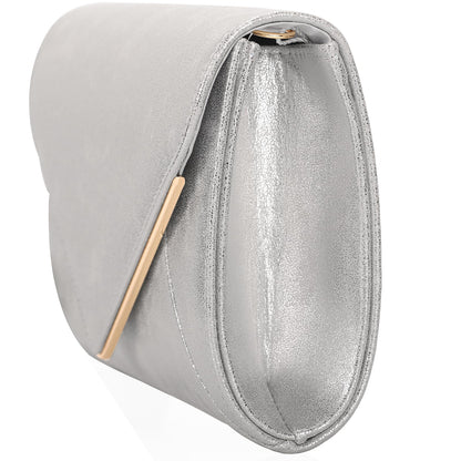 MOJISOLO PU Leather Clutch Purses Women Evening Envelope Handbag Prom Wedding Party Foldover Bag Silver