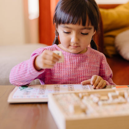 Melissa & Doug Deluxe Letters and Numbers Wooden Stamp Set ABCs 123s With Activity Book, 4-Color Stamp Pad - FSC Certified