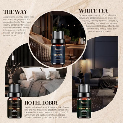 Hotel Diffuser Oils Gift Set, Essential Oils for Diffusers for Home, Luxury Fragrance Oil Set, Candle & Soap Making Scents, Jasmine & Mint, White Tea, The Way, Dream State, Hotel Lobby, Crystallé