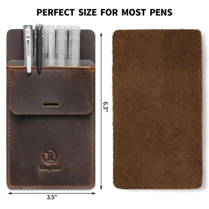 Ringsun Pocket Protector for Men, Full Grain Leather Pen Protect Holder for Heavy Duty Shirts, Lab Coats, Holds Pens, Pointers, Cards, Hold 8 Pens, Pocket Protectors for Pens and Pencils
