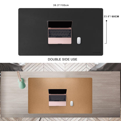 MAIDERN 40” x 24” Leather Desk Mat XL, Large Desk Pad, Reversible Cork & Leather Large Mouse pad for Desk, Waterproof Computer Desk Mat for Gaming Home Office (Black) …