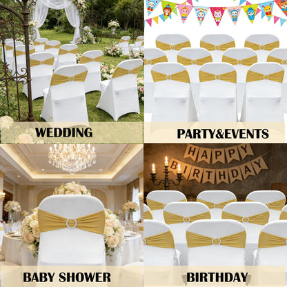 Maiangel Spandex Chair Sashes Bands, Gold, 50PCS