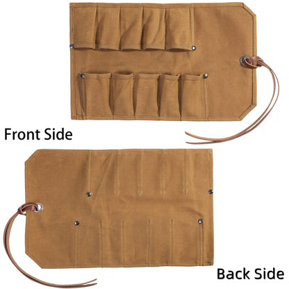 Tool Roll, Heavy Duty Waxed Canvas Small Tool Bag Tool Pouch for Chisels, Hammers, Gouges Palm Tools (Khaki)