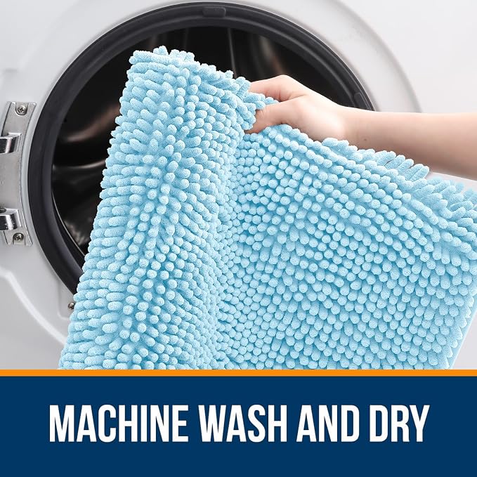OLANLY Large Bathroom Rugs 40x32, Extra Soft Absorbent Chenille Bath Rugs, Rubber Backing Quick Dry, Machine Washable Bath Mats for Bathroom Floor, Tub and Shower, Home Decor Accessories, Sky Blue