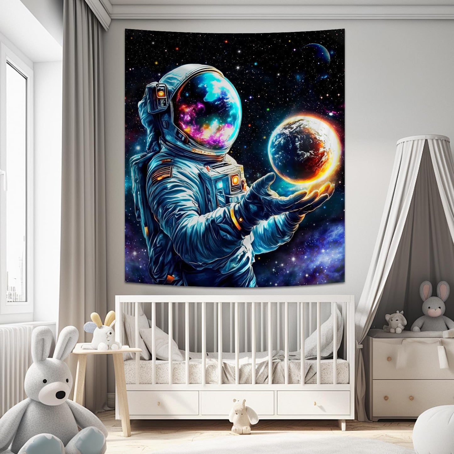 Apdidl Space Galaxy Poster Decor Tapestry for Bedroom, Astronaut Cool Planet Wall Hanging, Fantasy Outer Space Wall Tapestries Men, Funny Art Poster Aesthetic for Boys Guys Gamer Living Room 51" X 60"