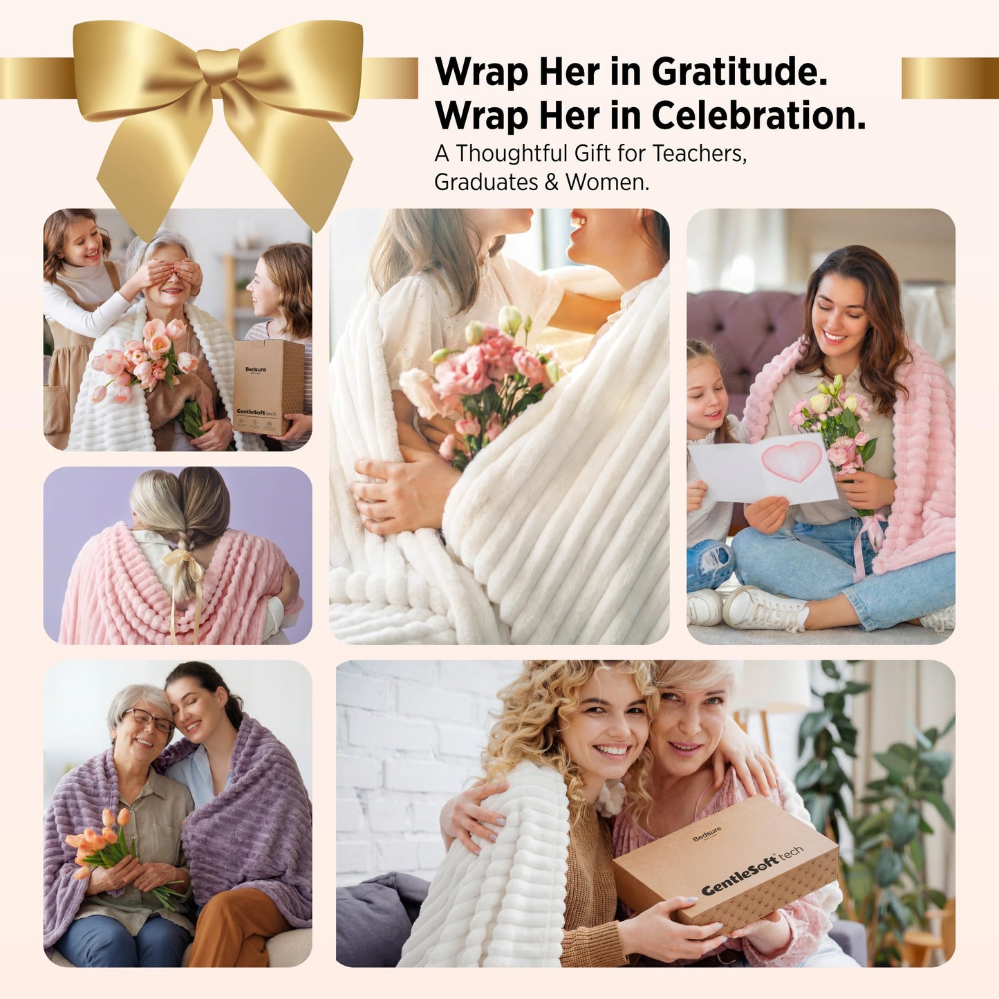 Bedsure GentleSoft White Throw Blanket for Couch - Birthday Gifts for Women Mom Her Girls, Cozy Fleece Blanket for Sofa Bed, Living Room Home Bedroom Decor Dorm Essentials, Off White, 50x60 Inches
