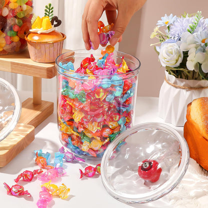 VZZNN 4 Pack Candy and Jars with Lids for Office Desk, Plastic Cookie Storage Jar for Kitchen Counter, Plastic Apothecary Jar for Cotton Swabs, Balls, Cotton Pads (1400ml)