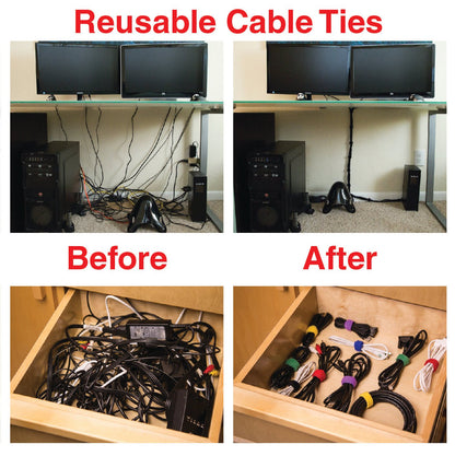 Desktop Cable Organizer, Weighted, No Bad Smell, Bundled with 4 Reusable Cable Ties (Black)