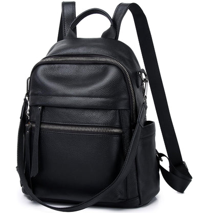 Wesccimo Genuine Leather Backpack Purse For Women Black Real Soft Leather Convertible Ladies Daypack Shoulder Bag
