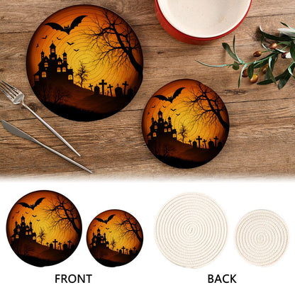 ALAZA Halloween Trivets for Hot Dishes 2 Pcs,Hot Pad for Kitchen,Trivets for Hot Pots and Pans,Large Coasters Cotton Mat Cooking Potholder Set 7