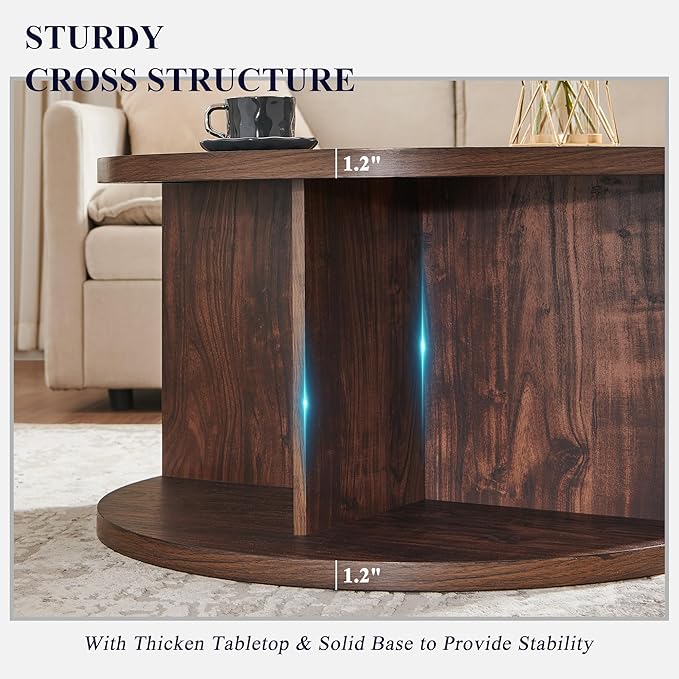 JXQTLINGMU Round Coffee Table for Living Room, 32" Modern Center Table with Cross Support Structure & Open Storage Cubby, Wood Circle Cocktail Table for Small Space, Apartment, Dark Walnut