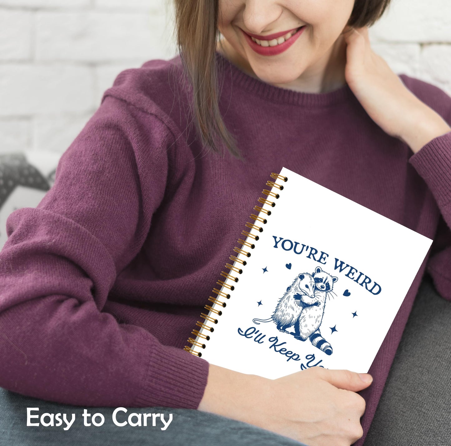 XUNLURY Funny Racoon Opossum Meme Notebook, Possum Journal, Opossum Gifts for Women, You're Weird I'll Keep You Spiral Notebooks 5.5x8.3 Inch