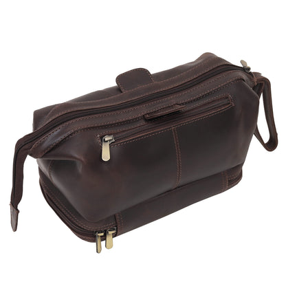 18" Messenger Laptop Briefcase Bag For Men With Vintage Leather Toiletry Dopp Kit