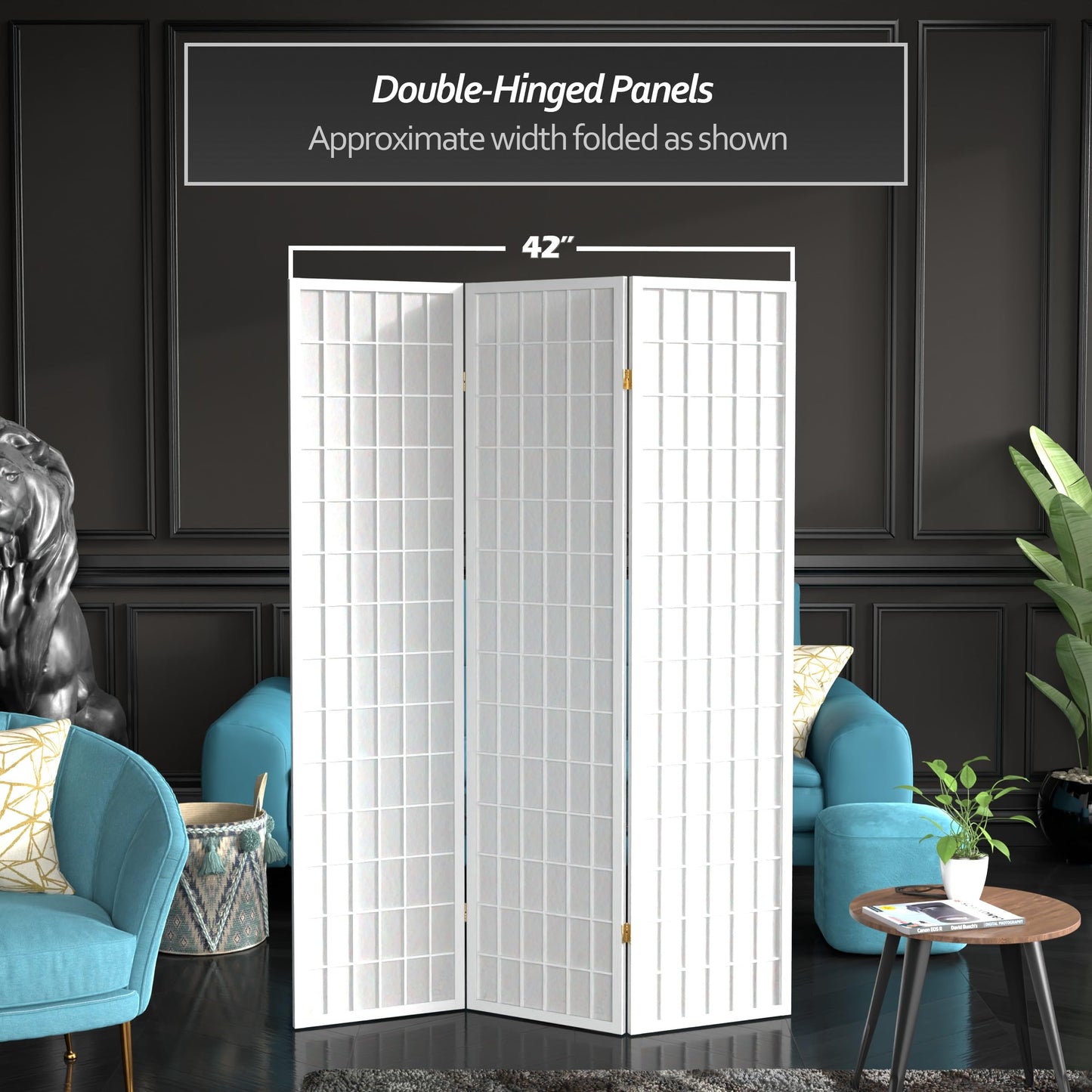 Red Lantern 6 ft. Tall Window Pane Shoji Screen - White - 3 Panels