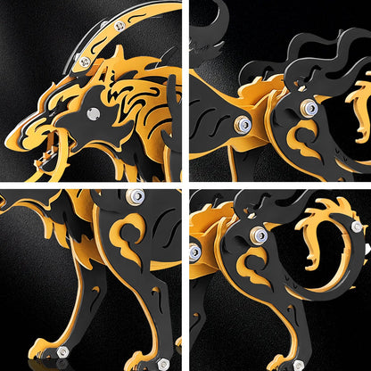3D Metal Puzzles,3D Metal Puzzle for Adults,Mechanical Model Kit Wolf King Black Orange,Steel 3D Puzzles Stainless Steel Ornaments for Adults Home Decor Art Craft Gifts Toys.