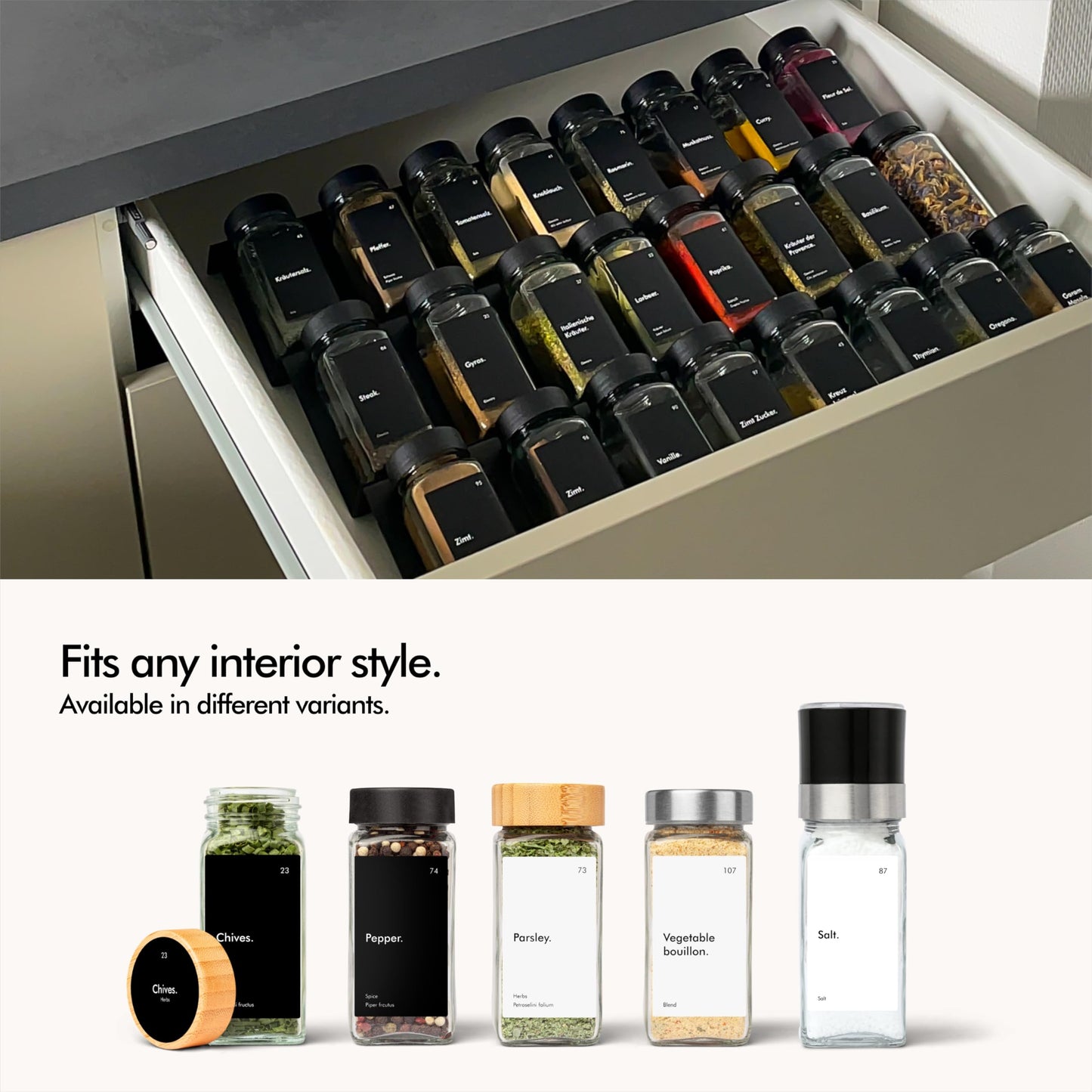 KIVY Spice Jars with Labels [24x 4oz] Glass Seasoning Containers with Airtight Lids for Organization - Empty Square Bottles for Spices & Seasonings with Shaker Lids - Spice Containers Bamboo