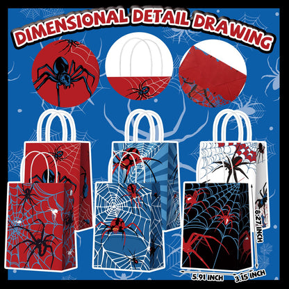 Epakh 24 Pcs Spider Party Favors Bags with Handles Spider Birthday Party Decorations Double Sided Goodie Candy Bags (Class Spider)
