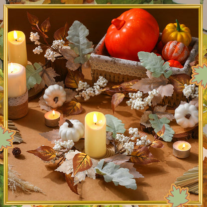 Qinyoung 4 Pieces Thanksgiving Fall Candle Rings Center Fall Candle Rings Wreath Thanksgiving Autumn Decorative Artificial Maple Leaf Holder for Centerpiece Festival Party Decoration