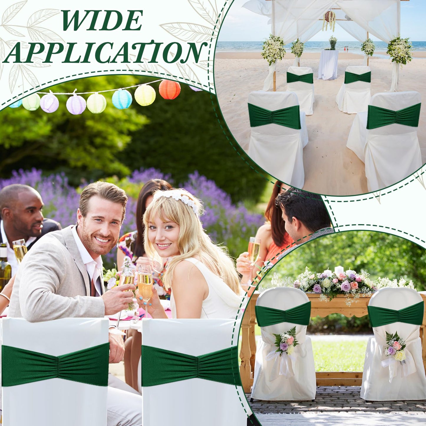 Moukeren 150 Pcs Spandex Chair Sashes Bows Bands Chair Covers Decorations Elastic Ribbon Seat Ties for Wedding Birthday Party Banquet Hotel Events Ceremony(Green)