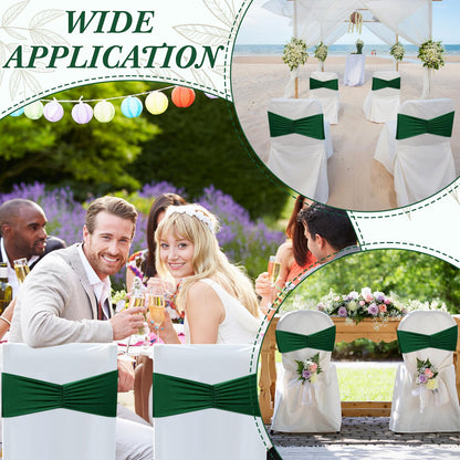 Moukeren 150 Pcs Spandex Chair Sashes Bows Bands Chair Covers Decorations Elastic Ribbon Seat Ties for Wedding Birthday Party Banquet Hotel Events Ceremony(Green)