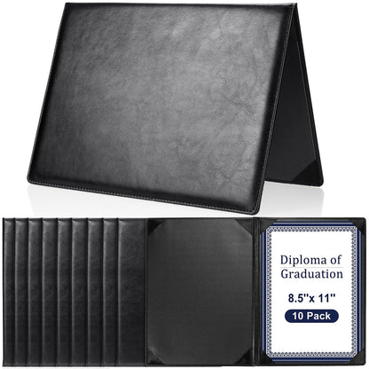 Tenare Leather Certificate Holder 8.5 x 11 Inch PU Phd Bachelor Master Diploma Cover Professional Award Folder for Official End of Year Graduation Competition Contest Charity(Black,10 Pcs)