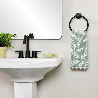 SKL Home Leaf Sprig 100% Cotton Jacquard 2pc Hand Towel Set, Reversible &