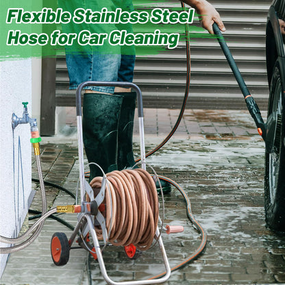 Short Garden Hose with Male to Female Connector - 5ft Metal Leakproof Leader Hose for Reel, Heavy Duty 304 Stainless Steel Flexible Water Pipe for Outdoor Garden Watering Car Pet Cleaning