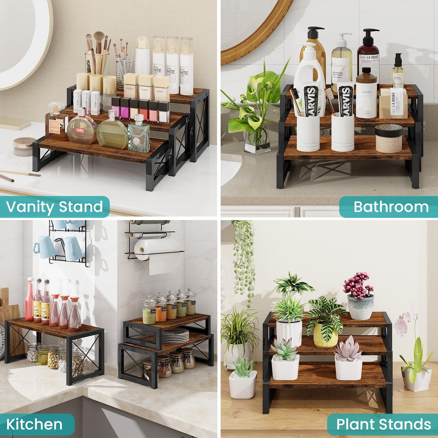 ELITEROO 3 Tier Cupcake Stand & Wood Display Risers, Dessert Stands for Cup Cake or Food, Riser Display Stand for Perfume Collectibles, Tiered Shelf Organizer for Market Retail Vendors, Rustic Brown