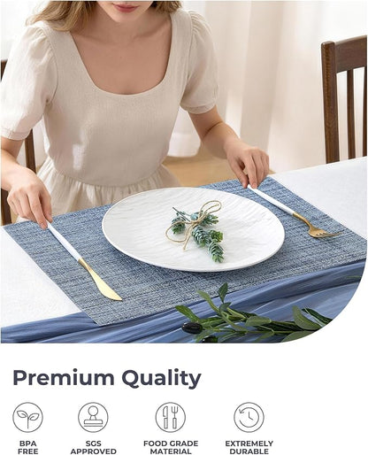 Leetaltree Deep Navy Woven Placemats Set of 24 - Heat Resistant Non-Slip Place mats for Dining Table, Washable Durable PVC Vinyl Woven Table Mats(Deep Navy, 24)