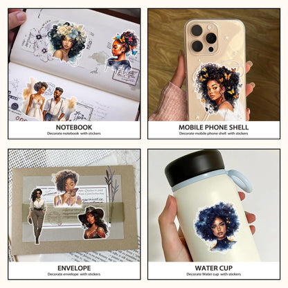 Bomichi Black Girl Sticker Book, 40 Sheets 283 Pcs Journaling Scrapbooking Stickers for Journaling Scrapbooking Bullet Journals Planners Letter Card Making Collage Art Crafts Water Bottle