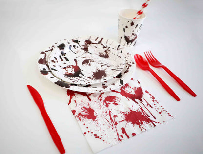 Halloween Party Supplies Dinnerware Decorations - Bloody Zombie Tablecloth, Paper Plates, Cups, Straw, Napkins, Cutlery - Horror Halloween Birthday Party Decorations Tableware Serves 20 Guests-161CT
