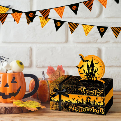 Culudea 4 Pcs Halloween Decorations for Home Castle Table Decor Halloween Bat Wooden Faux Book Stack Sign Tiered Tray Decor Spooky Centerpiece for Home Shelf Mantel Entryway Office Party