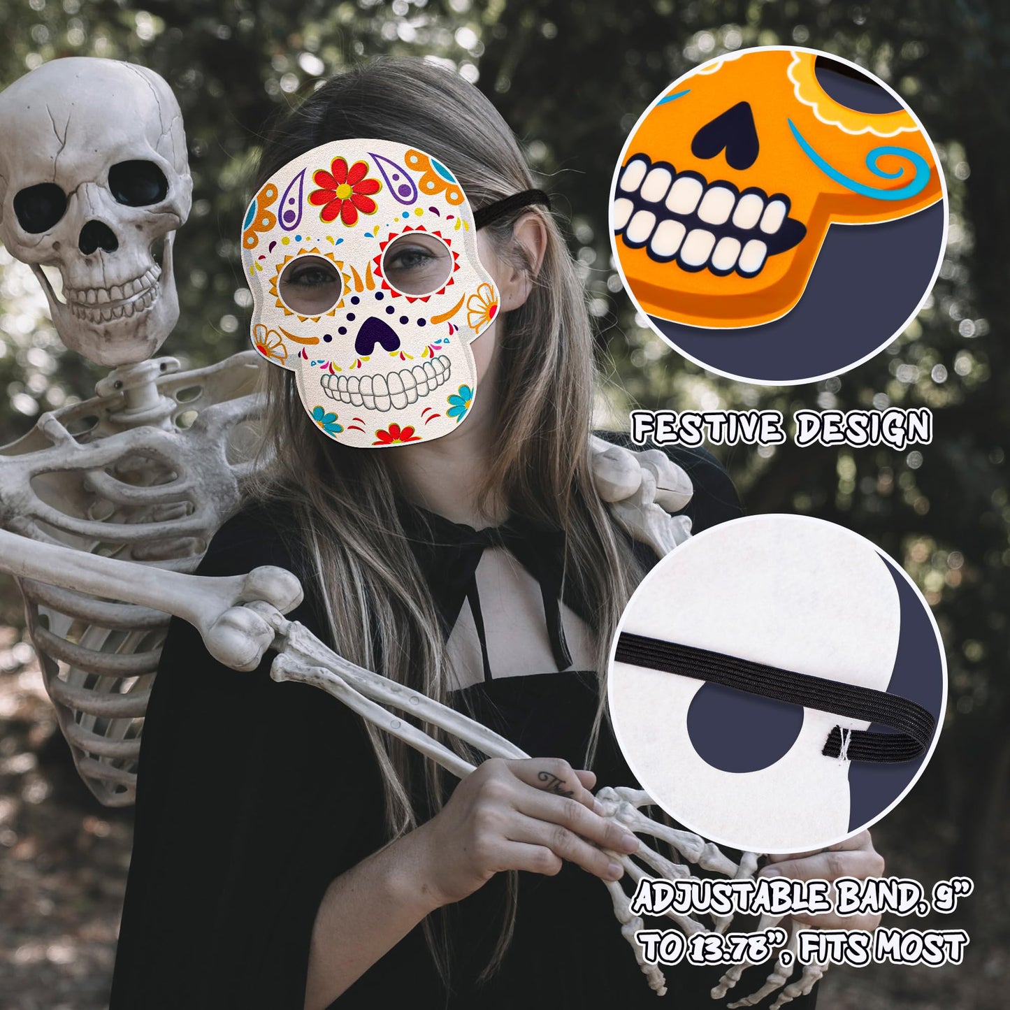 80UncleKimby 8PCS Dia De Los Muertos Masks - Halloween Felt Sugar Skull Crafts, Day of The Dead Costume Accessories Decorations Classroom Activities Party Favors