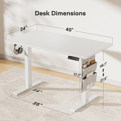 Marsail 40x24 Electric Adjustable Height Standing Desk with Storage Bag, 4 Memory Height Settings,Sit Stand Up Desk for Home Office,Computer Gaming Workstation, Cable Manager, and Headphone Hook