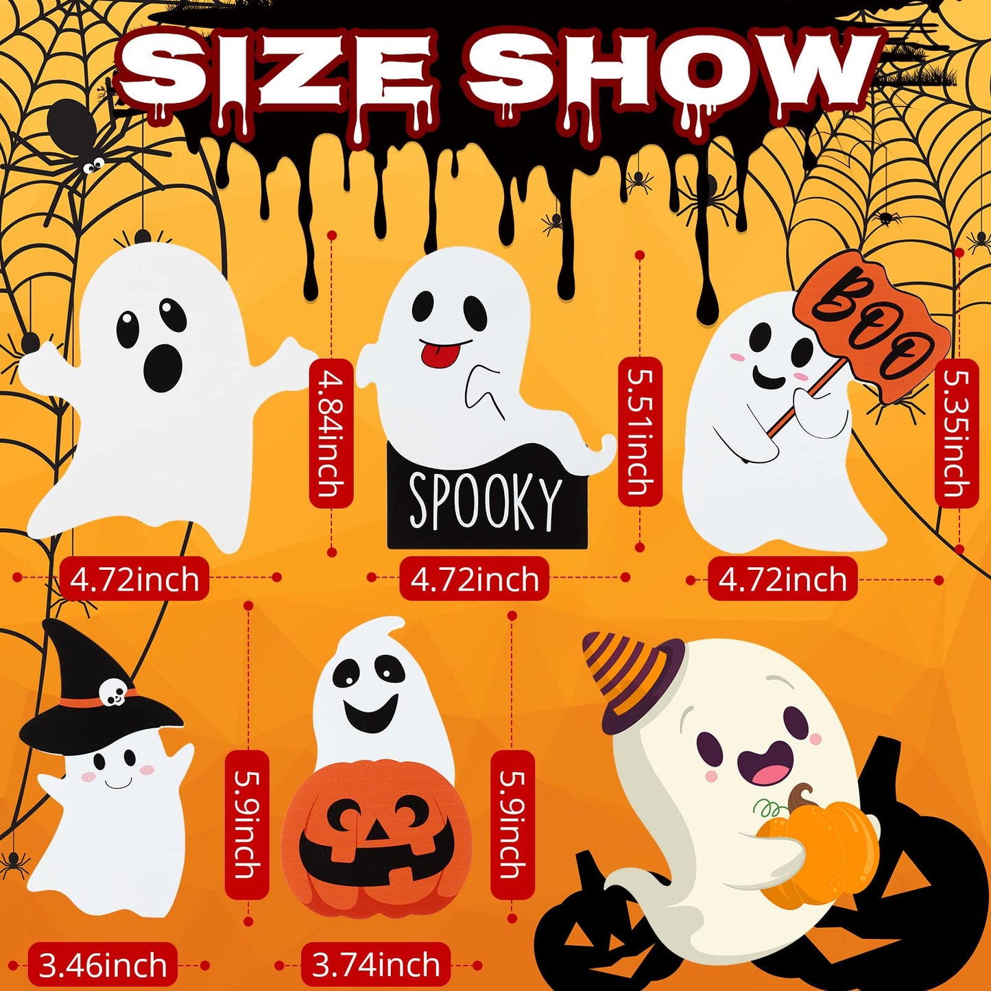 5 Pcs Halloween Ghost Table Decorations Cute Ghost Decor Indoor Wooden Witch Boo Centerpieces Spooky Tiered Tray Pumpkin Signs Fall Rustic Decor for Party Shelf Display(Cute Style)