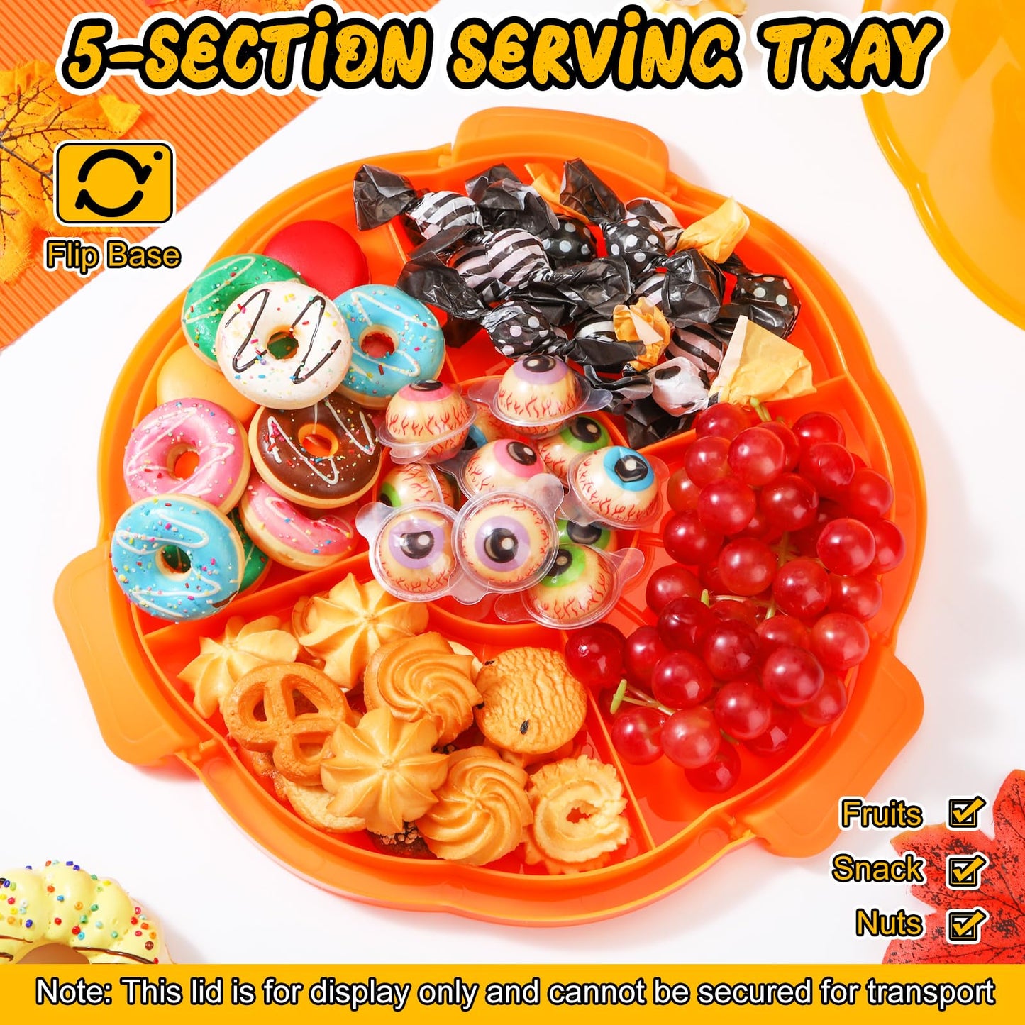 Zhehao 10 Inch Fall Cake Carrier Holds, Pumpkin Cake Stand with Lid and Handle, Halloween Autumn Harvest Plastic Transport Storage Container, Suitable for Transporting Pies, Cupcakes and More(Orange)