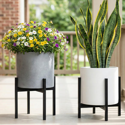 FaithLand Mid Century Plant Stand Indoor Outdoor (EXCLUDING 10" Plant Pot), Metal Planter Stand, Potted Plant Holder, Black, Hold Up to 10 Inch Planter - Fits Snake Plant - Upgraded Design.