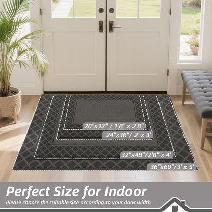 BEQHAUSE Door Mat Indoor Entrance Dirt Trapper Rugs for Entryway Non Slip Welcome Mat Absorbent Floor Mat Low Profile Washable Front Doormat for Dirty Paws, 20" x 32", Black