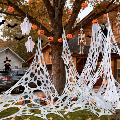 ComfyKit 820 Sqft Halloween Giant Spider Web Decorations Outdoor,Stretchy Beef Netting,Cut-Your-Own Beef Cloth Spider Web for Halloween Indoor Outdoor Decor