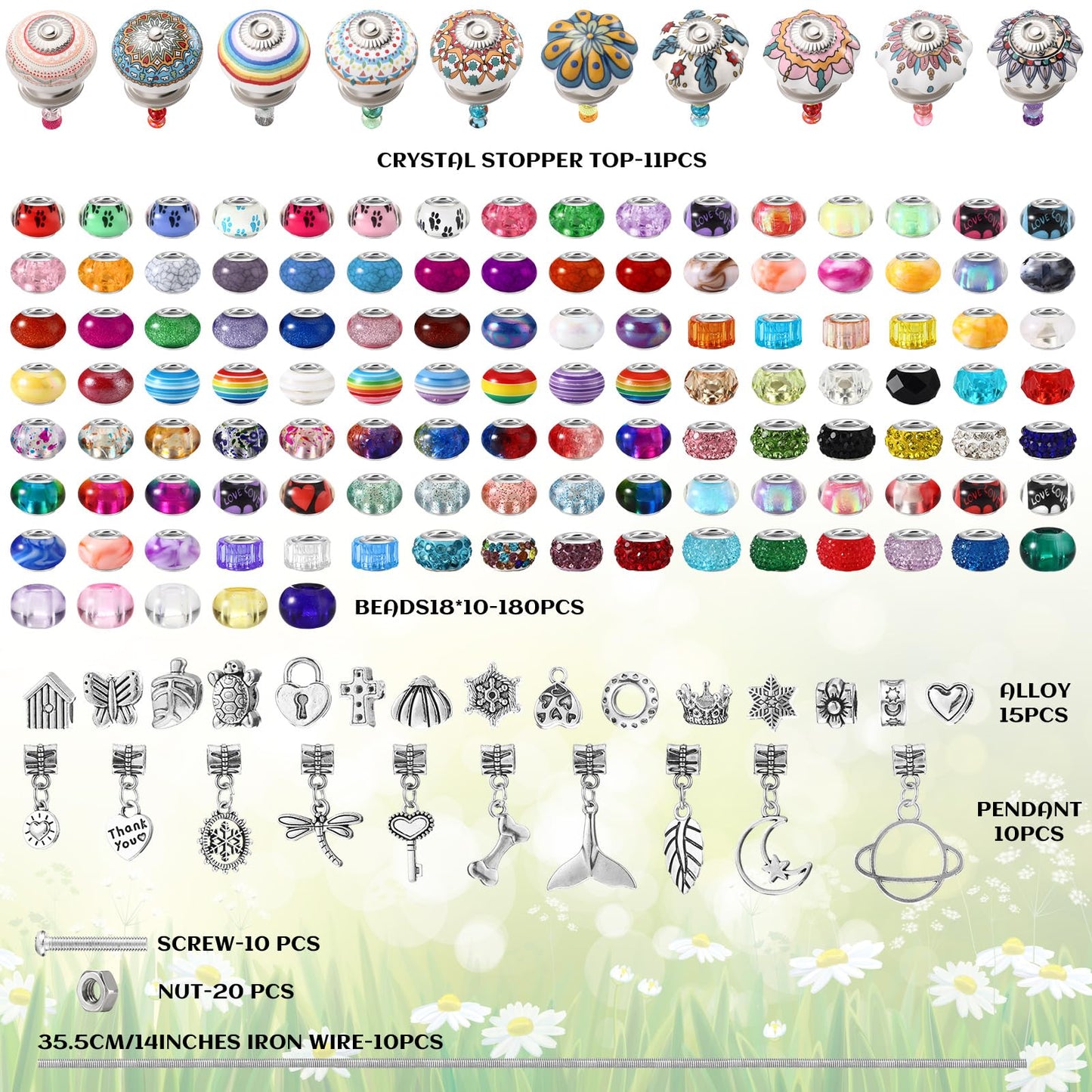 Silipull 255 Pcs 14 Inch Garden Stakes Decorative Ceramic Mushroom and Pumpkin Round Beaded Garden Stakes Decor Fairy Sticks for Indoor Outdoor Yard Lawn Pathway Patio Decoration