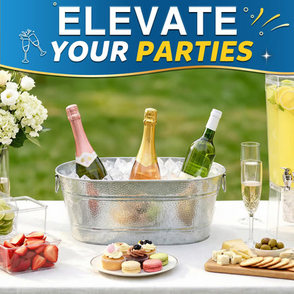 2 Pack Galvanized Tub with Handles - Beverage Tub with 2 Ice Scoops, 3 Gallon Ice Bucket for Parties, Metal Drink Buckets for Parties for Champagne Cocktails Wine Cooling for Mimosa Bar Supplies