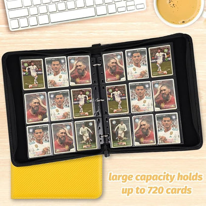 GERMUN 3 Ring 9 Pocket Zipper Card Binder, 720 Double Sided Standard PU Trading Card Album Folder for TCG & Sports Cards, Not Fit Top Loaders (yellow)
