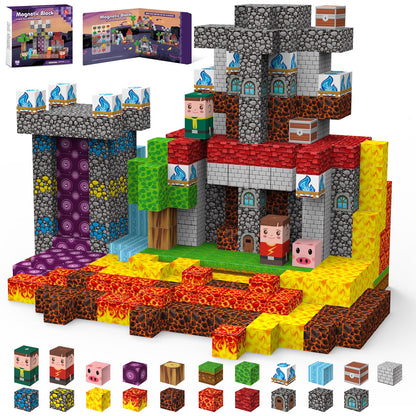 Gryxpox Magnetic Blocks, Magnetic Building Blocks 100pcs, Magnetic Blocks for Kids Ages 4-8, Magnetic Cubes STEM Sensory Toys for Ages 3+ Toddlers Boys & Girls–Christmas Birthday Party Kids Gifts